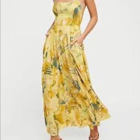 FREE PEOPLE Nellie Maxi Dress Abstract Strappy Back Romantic Beachy Size Small - Picture 1 of 16